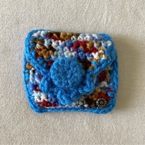 Handmade Crochet Small Blue Red and White Coin Purse Pouch